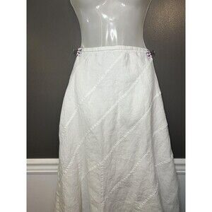 Jennie & Ray Skirt Womens 16 White Ramie A-Line Midi Lined Side Zip Flare